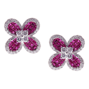 Small Clover Invisible Ruby Earring Ring Set