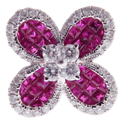 Small Clover Invisible Ruby Earring Ring Set