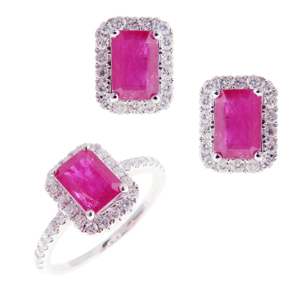 Classic Ruby Stud Earring Ring Set