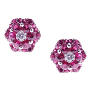 Small Cluster Ruby Flower Earring Ring Set