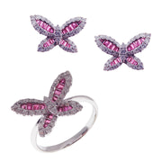 Small Butterfly Ruby Earring Ring Set