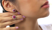 Small Round Invisible Ruby Earring Ring Set