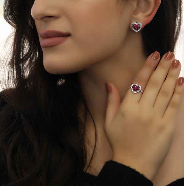 Small Baguette Ruby Invisible Earring Ring Set