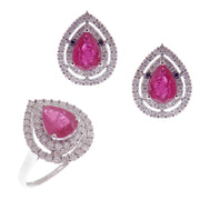 Medium Pear Ruby Earring Ring Set