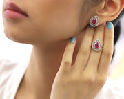 Medium Pear Ruby Earring Ring Set