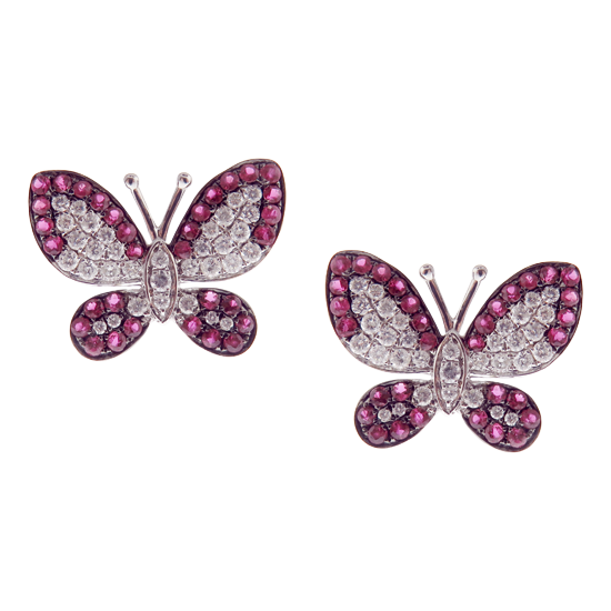 Cute Butterfly Ruby Earring Ring Set