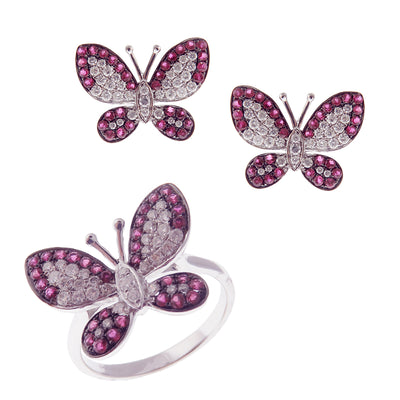 Cute Butterfly Ruby Earring Ring Set