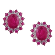 Flower Motif Oval Ruby Earring Ring Set