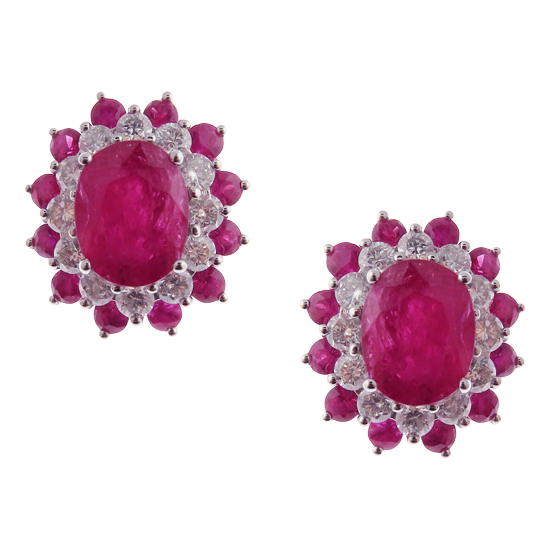 Flower Motif Oval Ruby Earring Ring Set