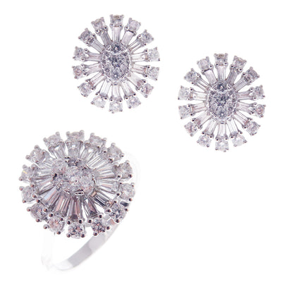 Oval Abstract Baguette Motif Diamond Earring Ring Set