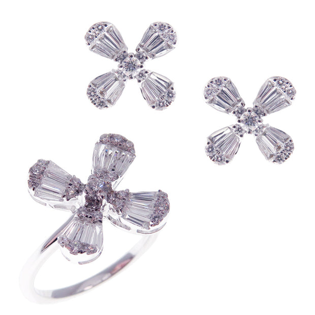 Lucky Baguette Petal Diamond Earring Ring Set