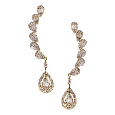 Delicate Dangling Wings Diamond Baguette Pave Earcrawler