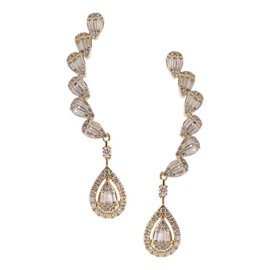 Delicate Dangling Wings Diamond Baguette Pave Earcrawler