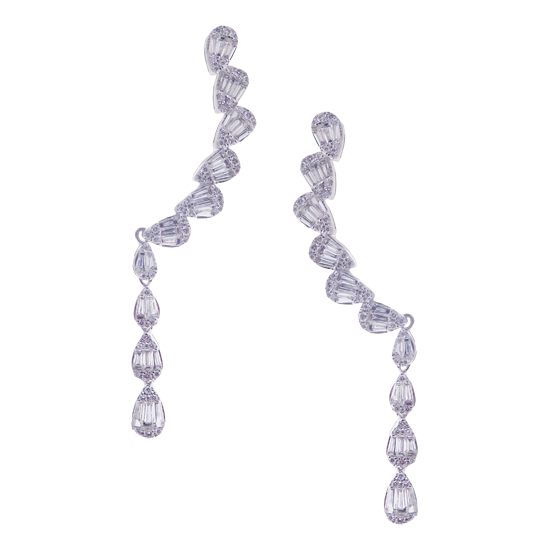 Dangling Simple Pear 6-Row Diamond Baguette Earcrawler