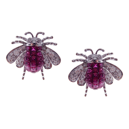 Small Ruby Invisible Bee Earring Ring Set