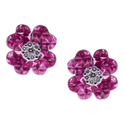 Small Four-Leaf Ruby Invisible Earring Ring Set