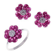 Small Four-Leaf Ruby Invisible Earring Ring Set