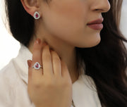 Simple Baguette Ruby Pear Stud Earring Ring Set