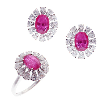 Oval Modern Ruby Earring Ring Set