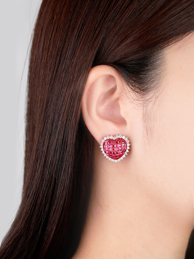 Aries Firey-S Ruby Heart Earrings