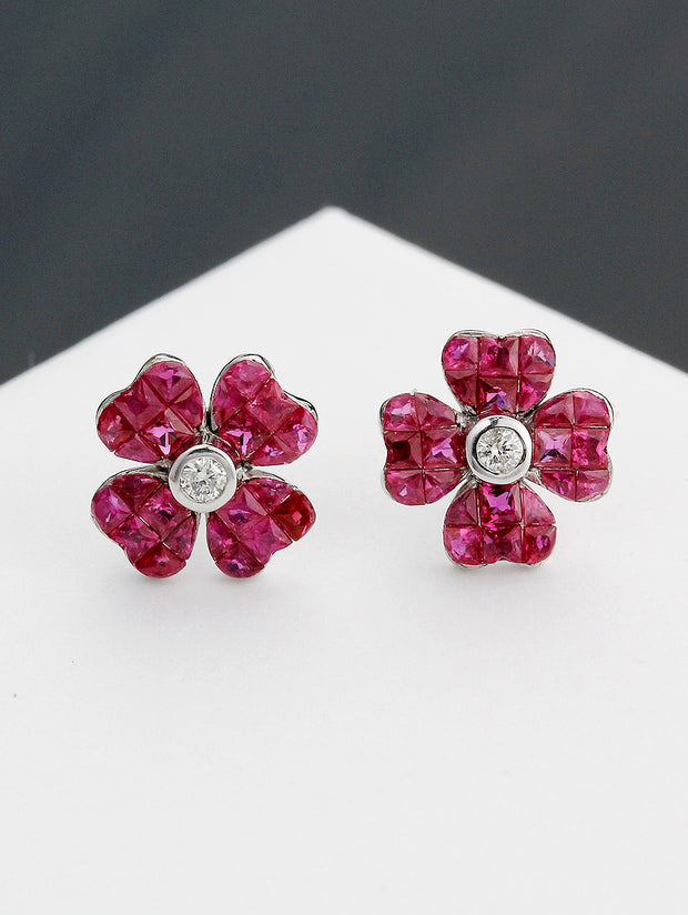 Aries Firey Ruby Flower Earrings