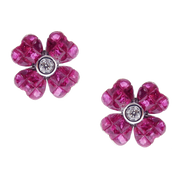 Small Flower Invisible Ruby Earring Ring Set