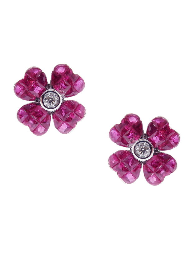 Aries Firey Ruby Flower Earrings