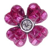 Small Flower Invisible Ruby Earring Ring Set