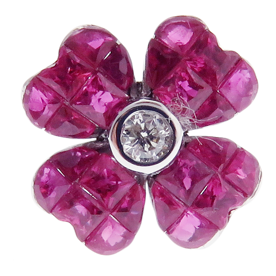 Small Flower Invisible Ruby Earring Ring Set