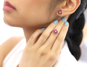 Small Flower Invisible Ruby Earring Ring Set