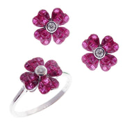 Small Flower Invisible Ruby Earring Ring Set