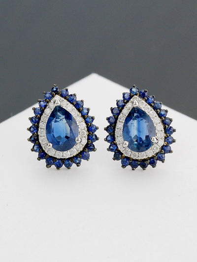 Neptune Drop with Sapphire Round Earrings