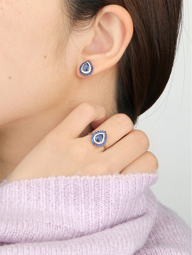 Neptune Drop with Sapphire Round Earrings