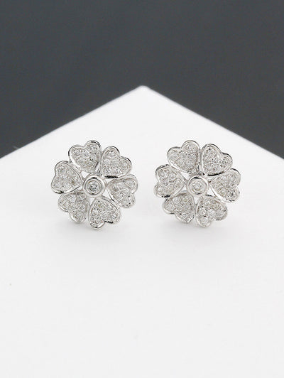 Chloris Almost Flower-6 White-Pave Earrings