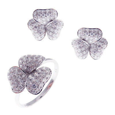 Small Clover Motif Pave Diamond Earring Ring Set