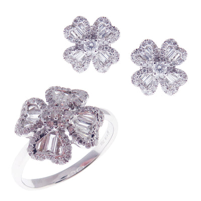 Lucky Baguette Clover Diamond Earring Ring Set