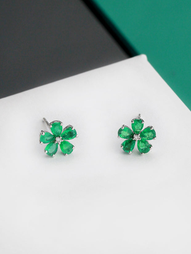 Leafie Flower Emerald Earrings