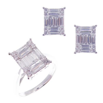 Modern Baguette Abstract Diamond Earring Ring Set