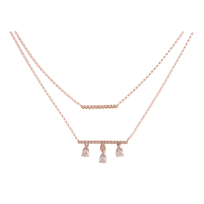 Double Strand Drop Pave Bar Diamond Line Necklace Pendant