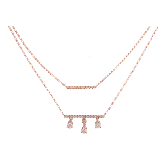 Double Strand Drop Pave Bar Diamond Line Necklace Pendant