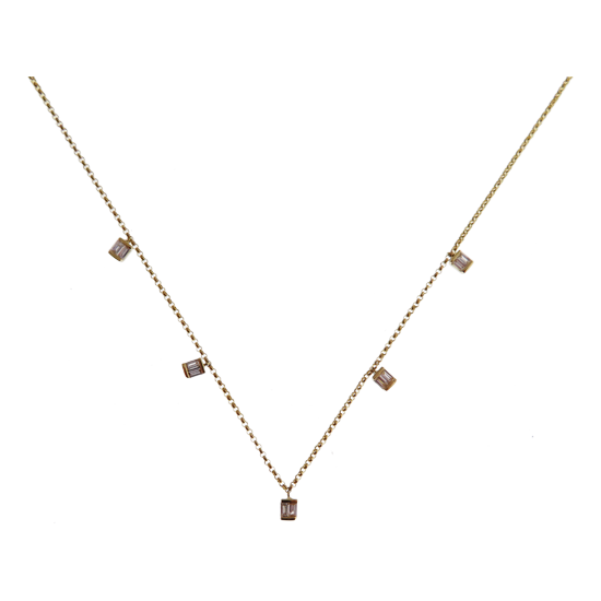 Small Baguette Line Linear Diamond Necklace Pendant