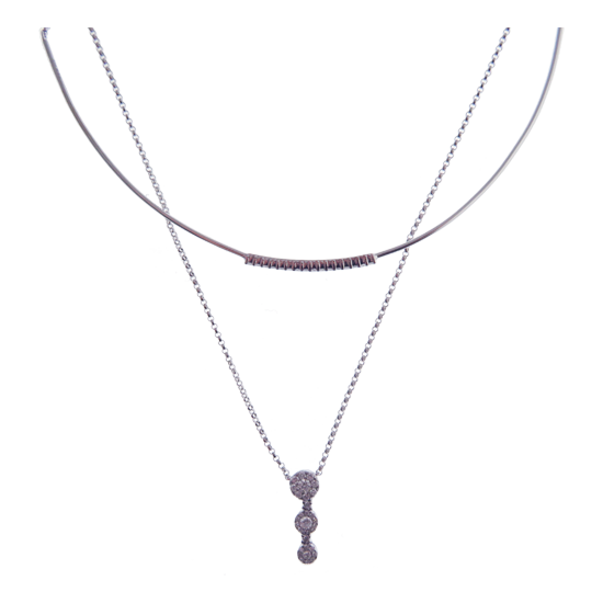 Double Strand Choker Pave Diamond Necklace Pendant