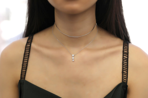 Double Strand Choker Pave Diamond Necklace Pendant