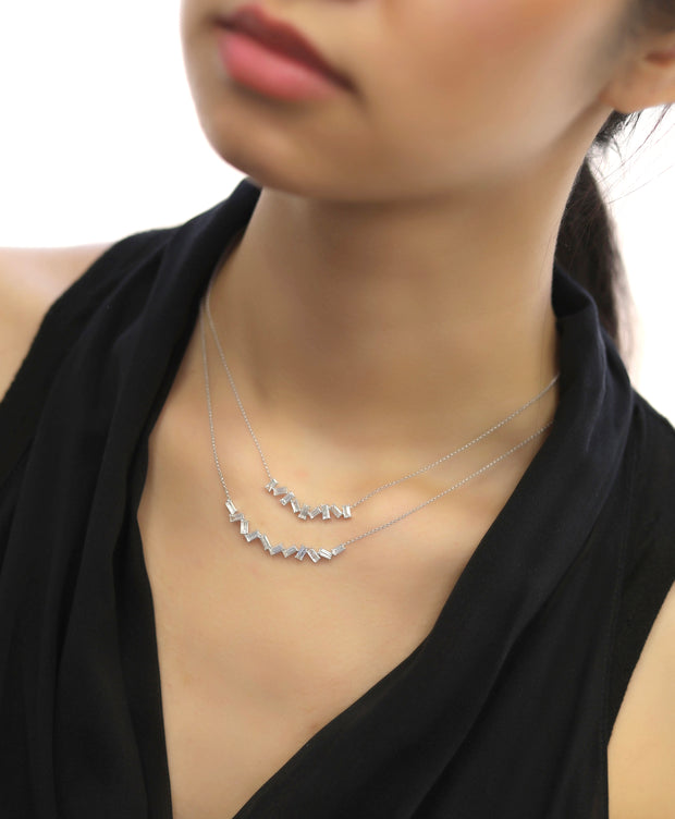 Double Strand Baguette Diamond Necklace Pendant