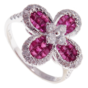 Small Clover Invisible Ruby Earring Ring Set