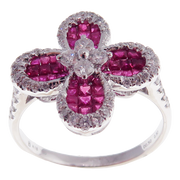 Small Clover Invisible Ruby Earring Ring Set