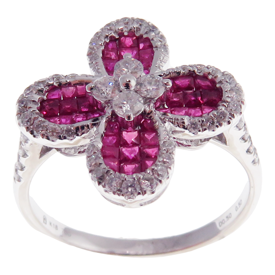 Small Clover Invisible Ruby Earring Ring Set