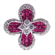 Small Clover Invisible Ruby Earring Ring Set