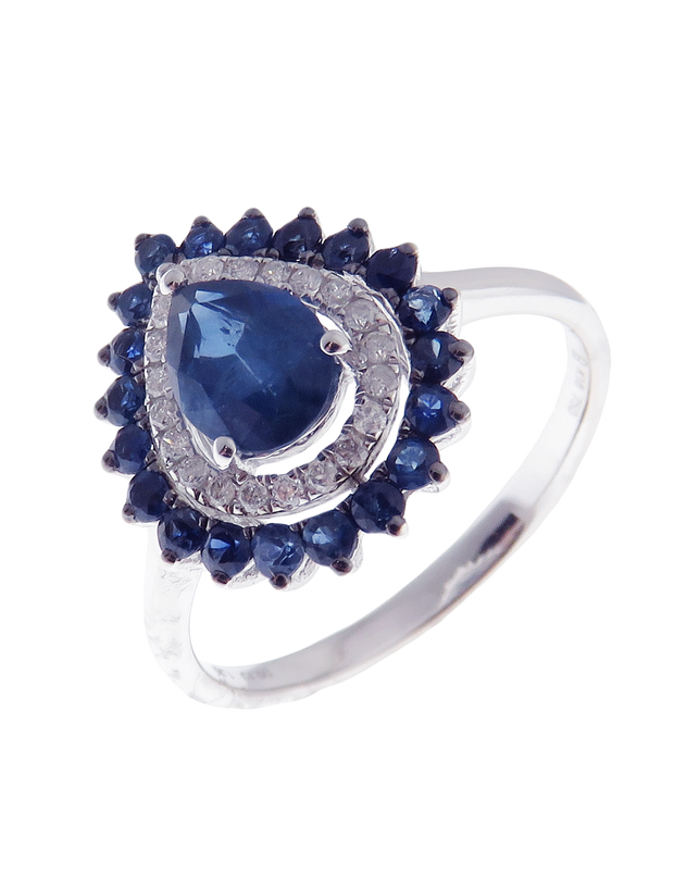 Neptune Drop With Sapphire Round Ring