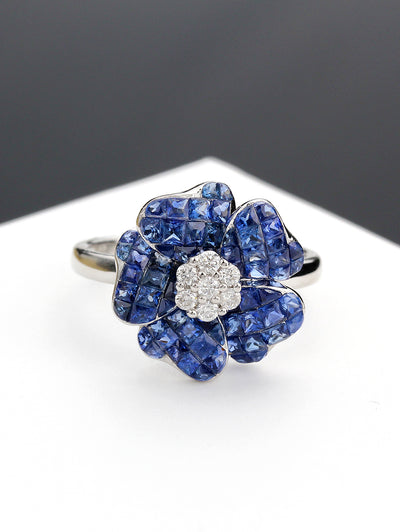 Aries Calm Sapphire Floral-5 Bloom Ring